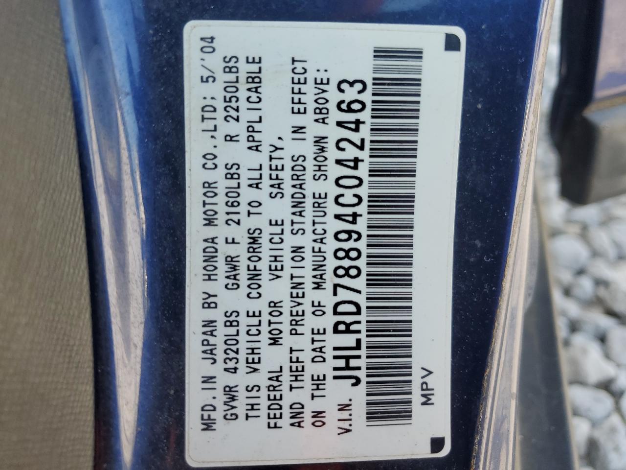 JHLRD78894C042463 2004 Honda Cr-V Ex