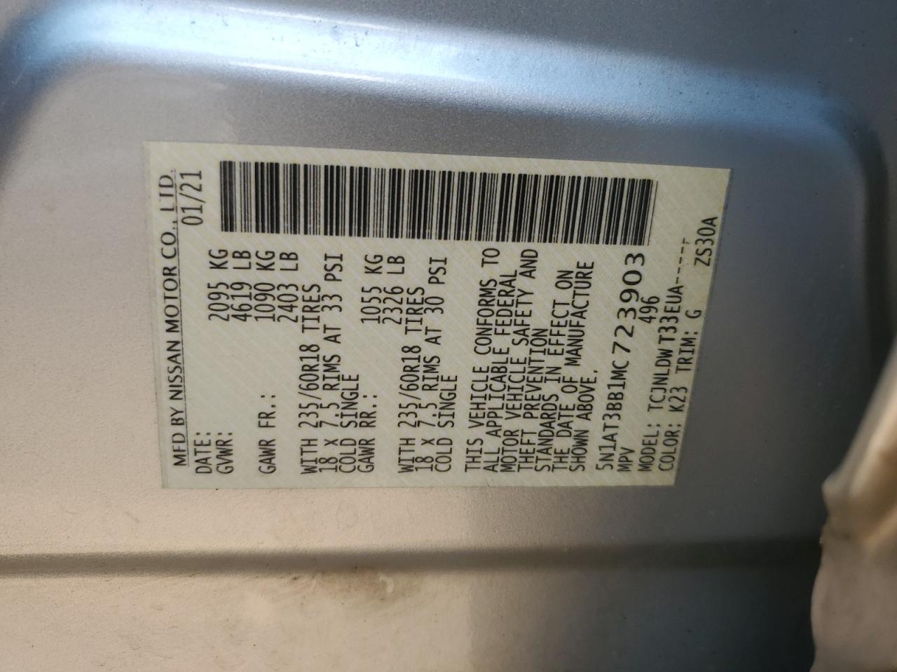 5N1AT3BB1MC723903 2021 Nissan Rogue Sv