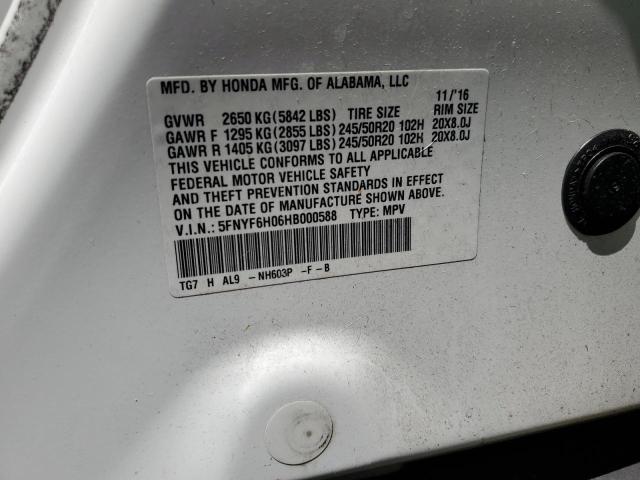 2017 HONDA PILOT ELIT 5FNYF6H06HB000588