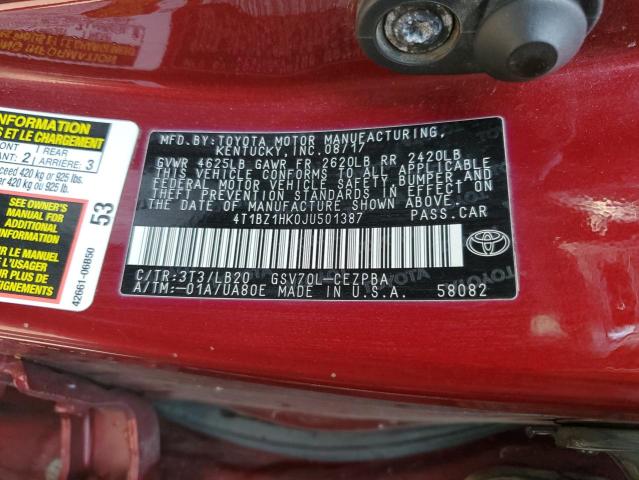 VIN 4T1BZ1HK0JU501387 2018 Toyota Camry, Xse no.13