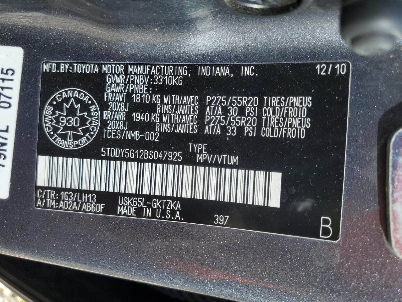 5TDDY5G12BS047925 2011 Toyota Sequoia Platinum