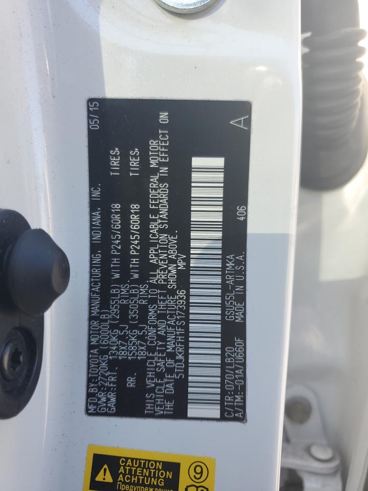 5TDJKRFH1FS173936 2015 Toyota Highlander Xle