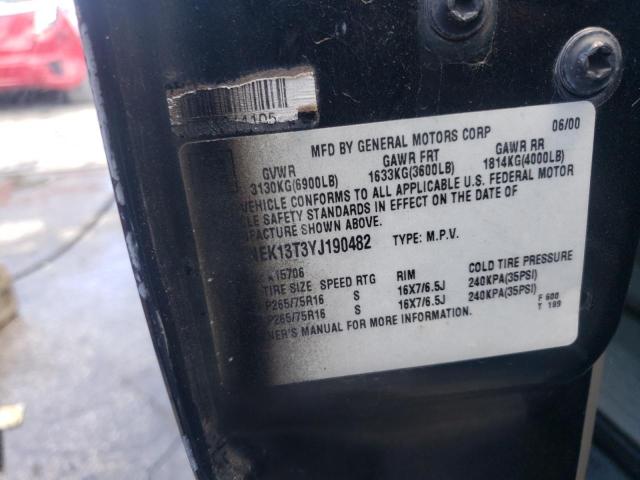 2000 Chevrolet Tahoe K1500 VIN: 1GNEK13T3YJ190482 Lot: 61752574