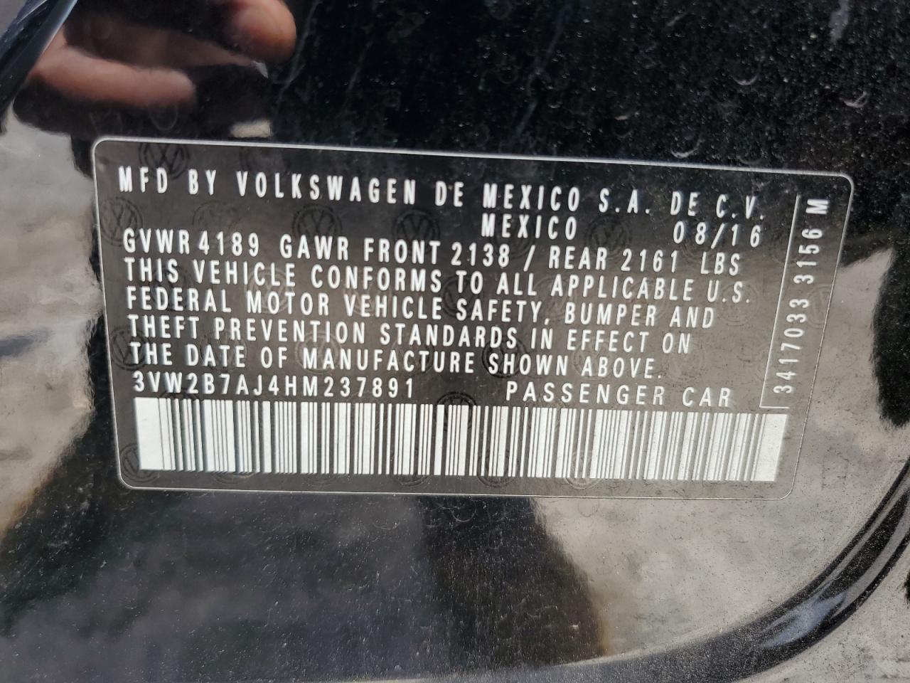 3VW2B7AJ4HM237891 2017 Volkswagen Jetta S