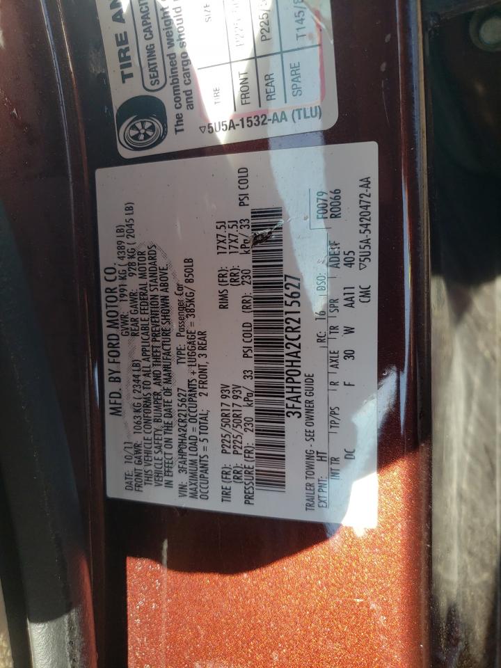 3FAHP0HA2CR215627 2012 Ford Fusion Se