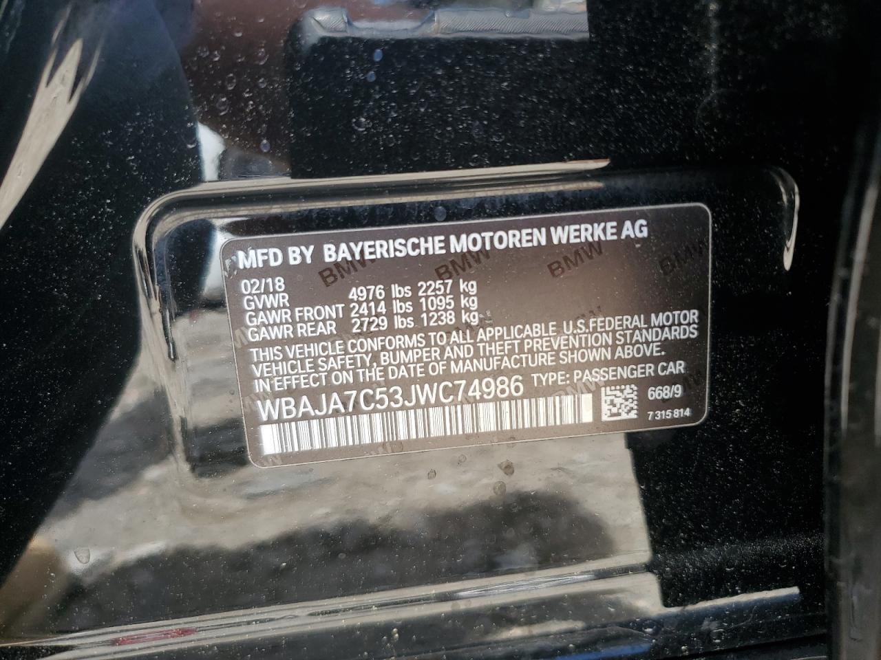 WBAJA7C53JWC74986 2018 BMW 530 Xi