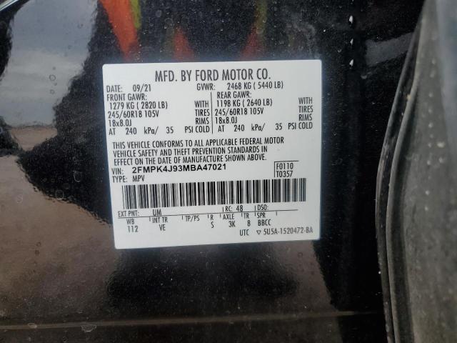 2021 Ford Edge Sel VIN: 2FMPK4J93MBA47021 Lot: 63229554