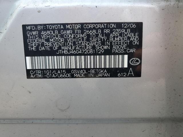 2007 Lexus Es 350 VIN: JTHBJ46G472081129 Lot: 62602324