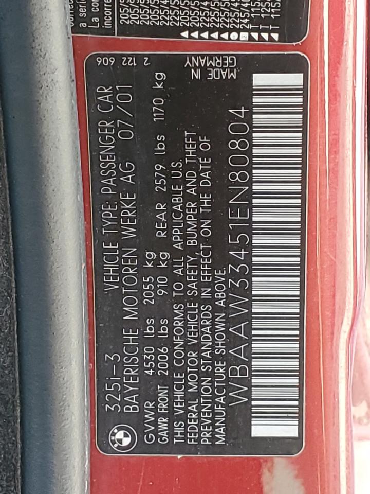 WBAAW33451EN80804 2001 BMW 325 It