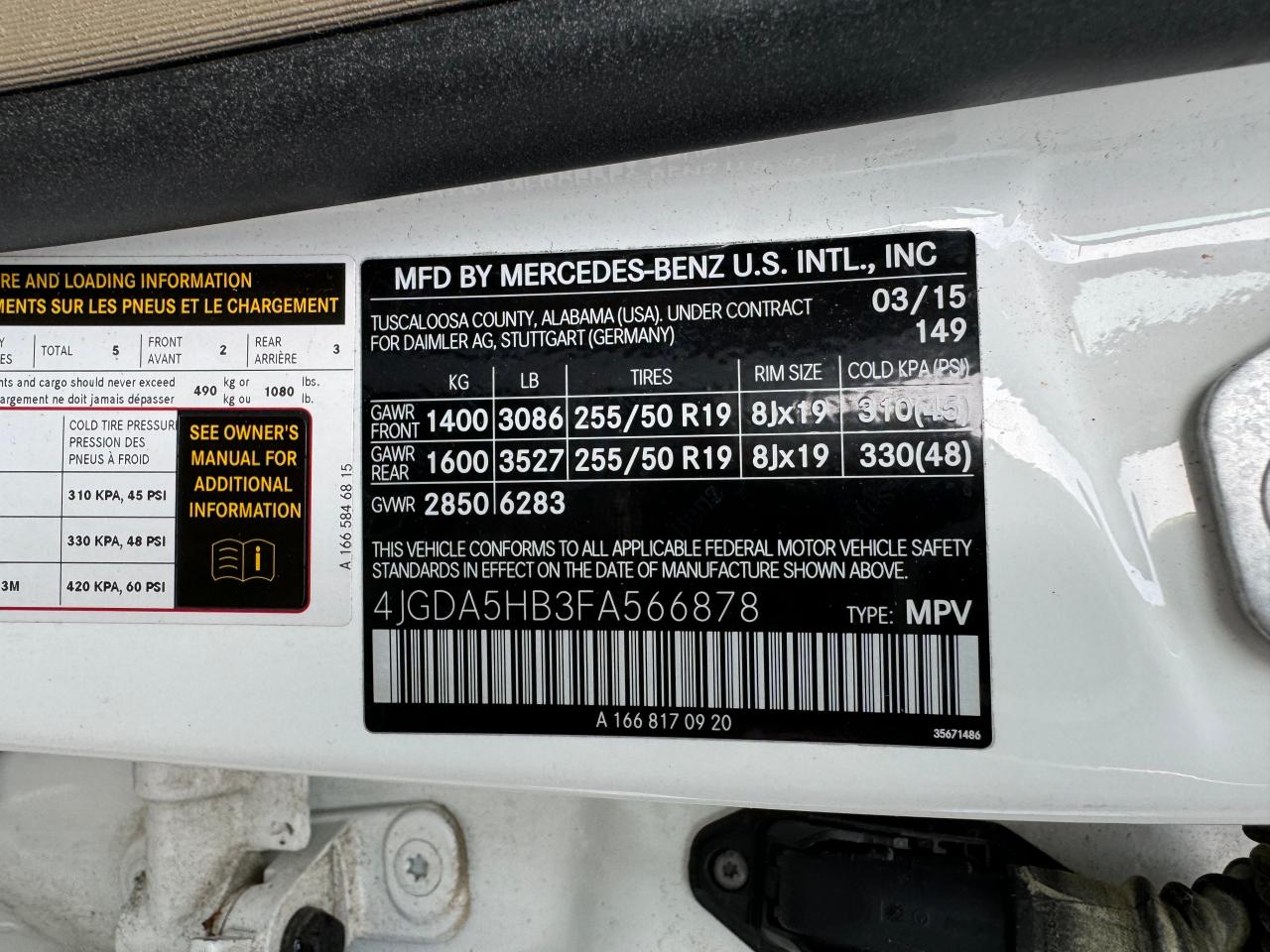 4JGDA5HB3FA566878 2015 Mercedes-Benz Ml 350 4Matic