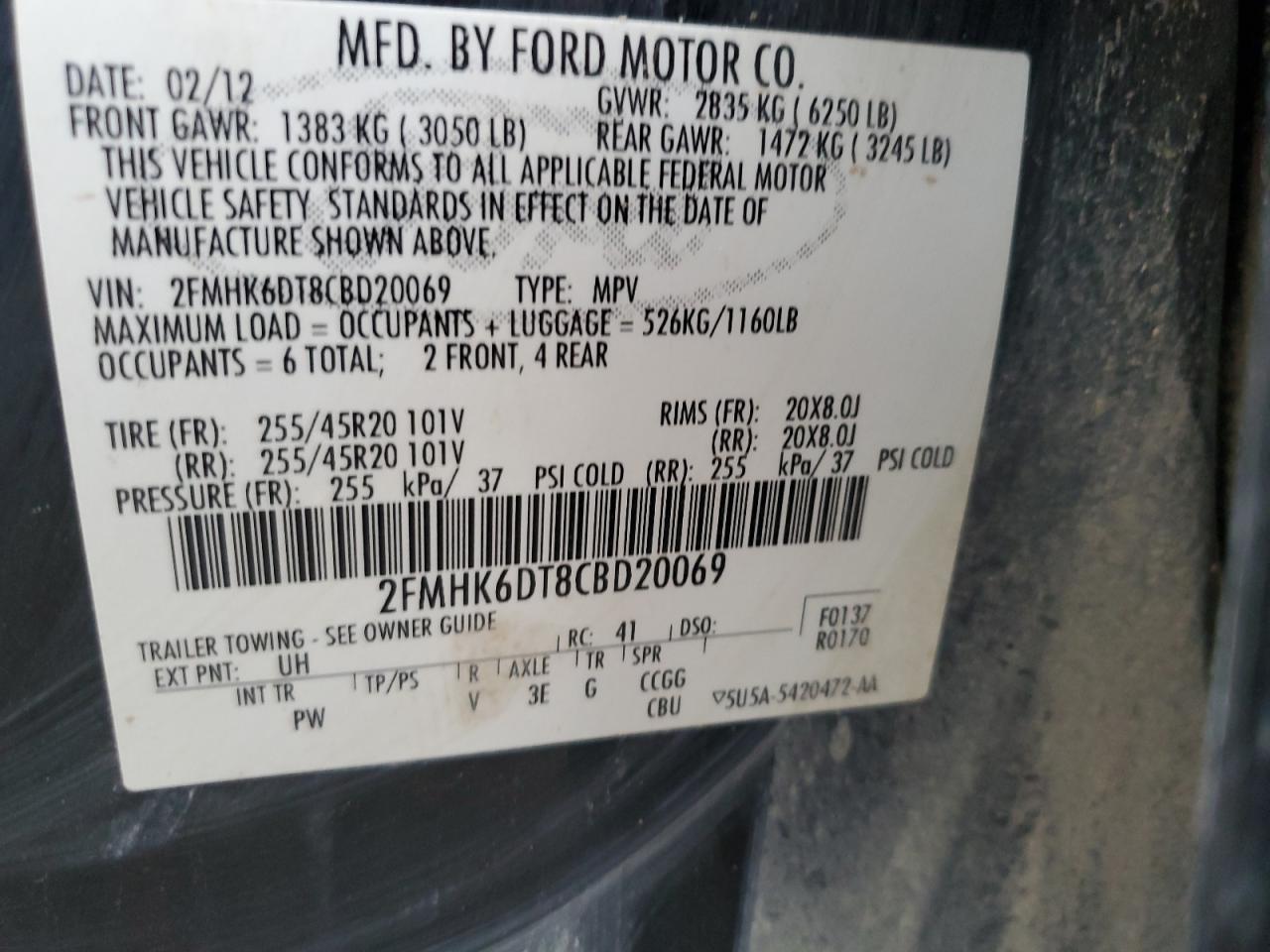 2FMHK6DT8CBD20069 2012 Ford Flex Limited