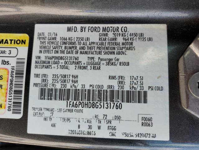 VIN 1FA6P0HD8G5131760 2016 Ford Fusion, SE no.13