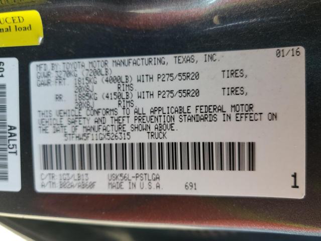 2016 Toyota Tundra Crewmax Limited VIN: 5TFHW5F11GX526315 Lot: 61159404