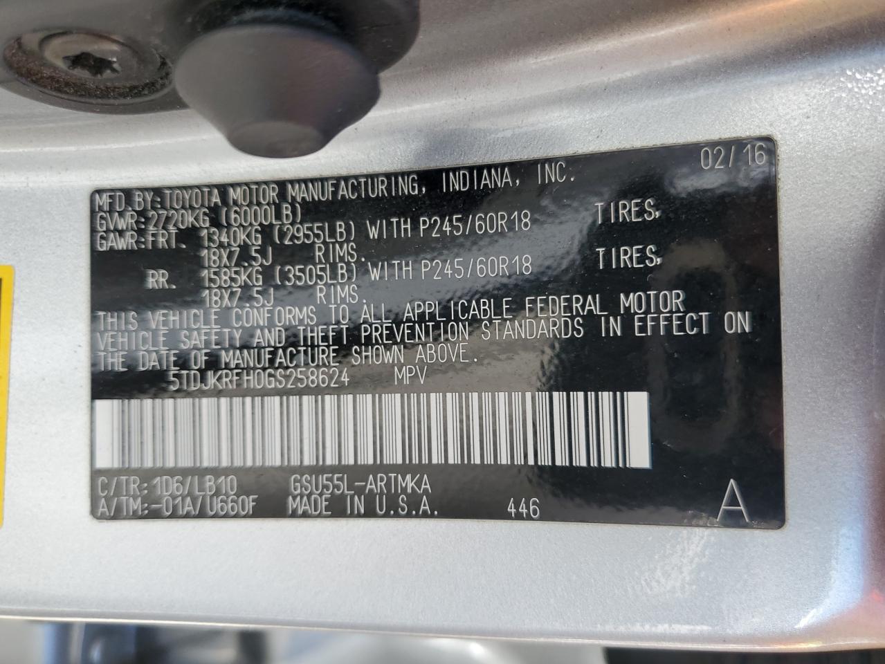 5TDJKRFH0GS258624 2016 Toyota Highlander Xle