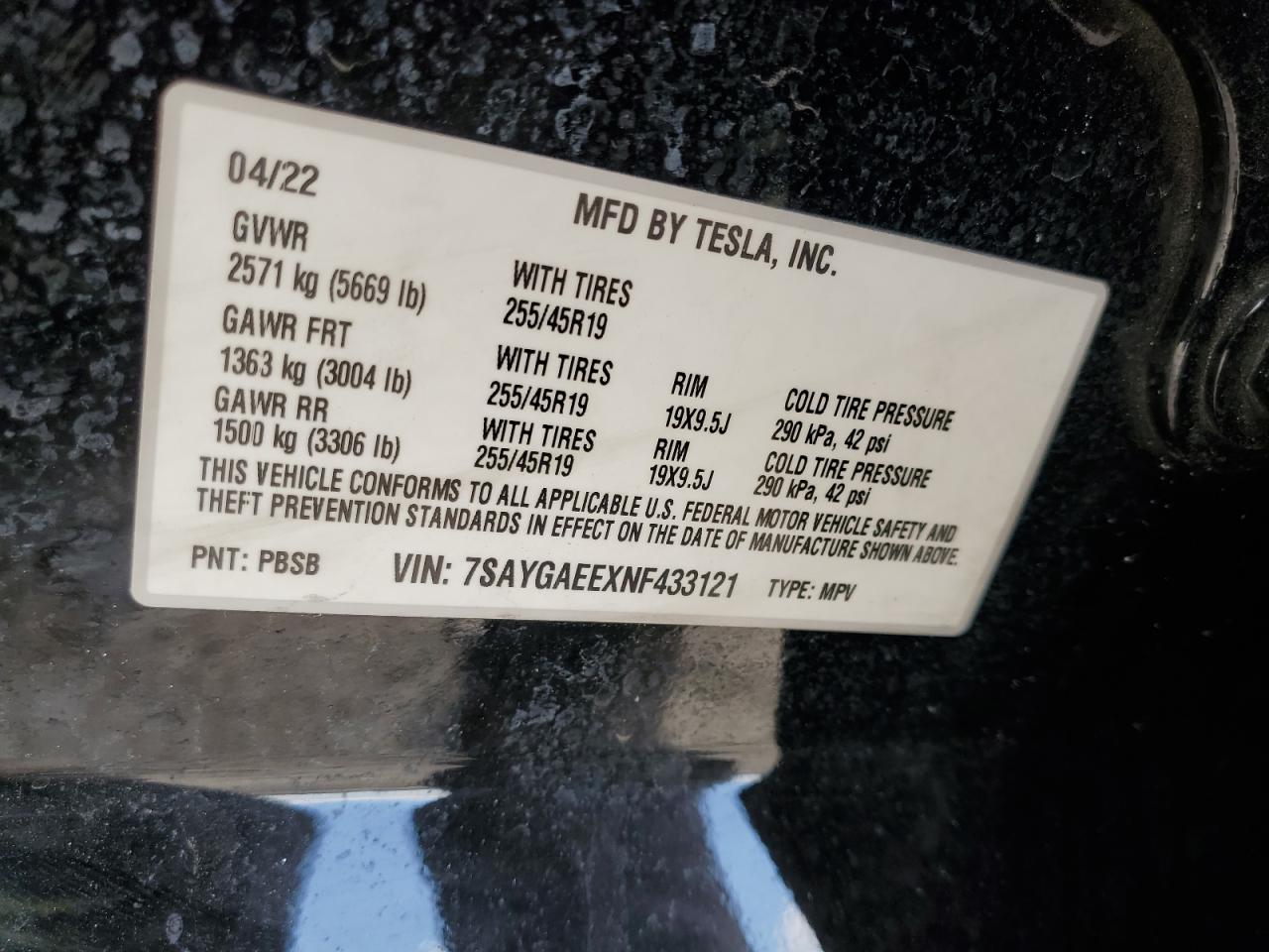 7SAYGAEEXNF433121 2022 Tesla Model Y