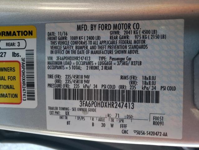 VIN 3FA6P0HDXHR247413 2017 Ford Fusion, SE no.12