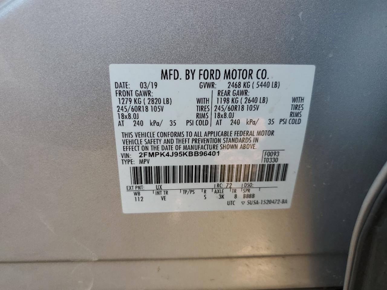 2FMPK4J95KBB96401 2019 Ford Edge Sel