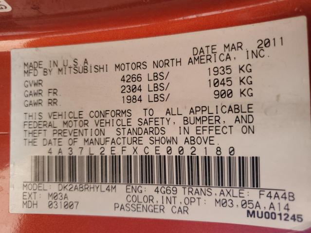 2012 MITSUBISHI ECLIPSE SP - 4A37L2EFXCE002180