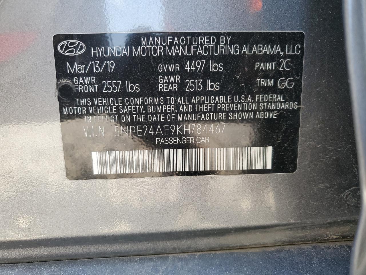 5NPE24AF9KH784467 2019 Hyundai Sonata Se