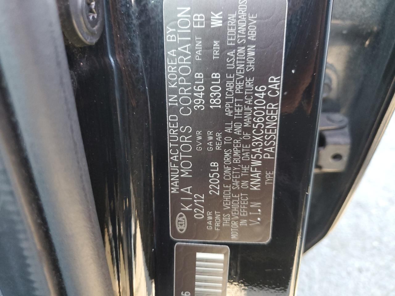 KNAFW5A3XC5601046 2012 Kia Forte Sx