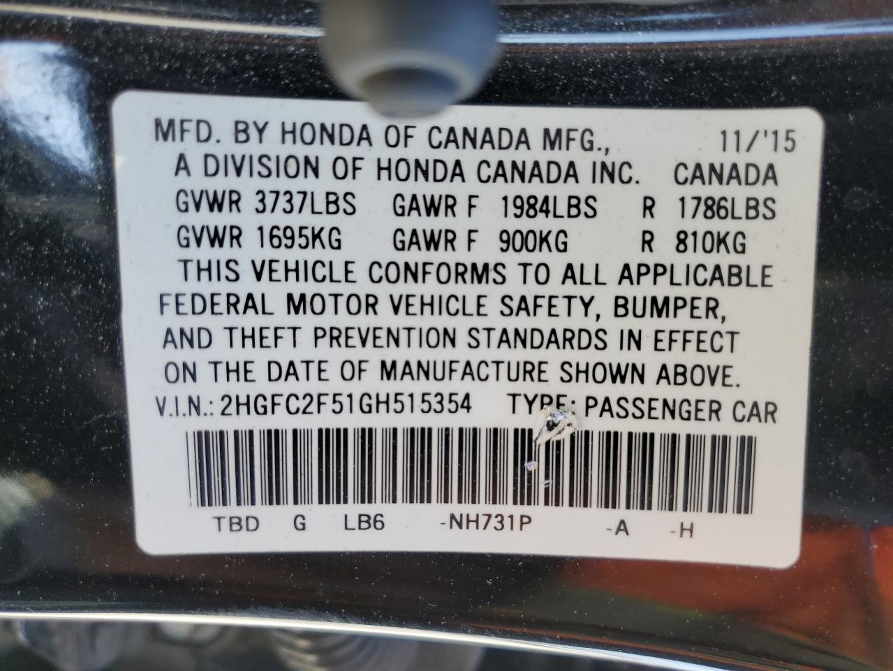 2HGFC2F51GH515354 2016 Honda Civic Lx 2HGFC2F51GH515354 2016 Honda Civic Lx