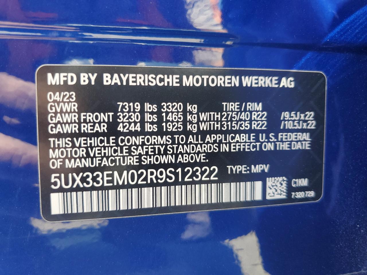 5UX33EM02R9S12322 2024 BMW X7 M60I