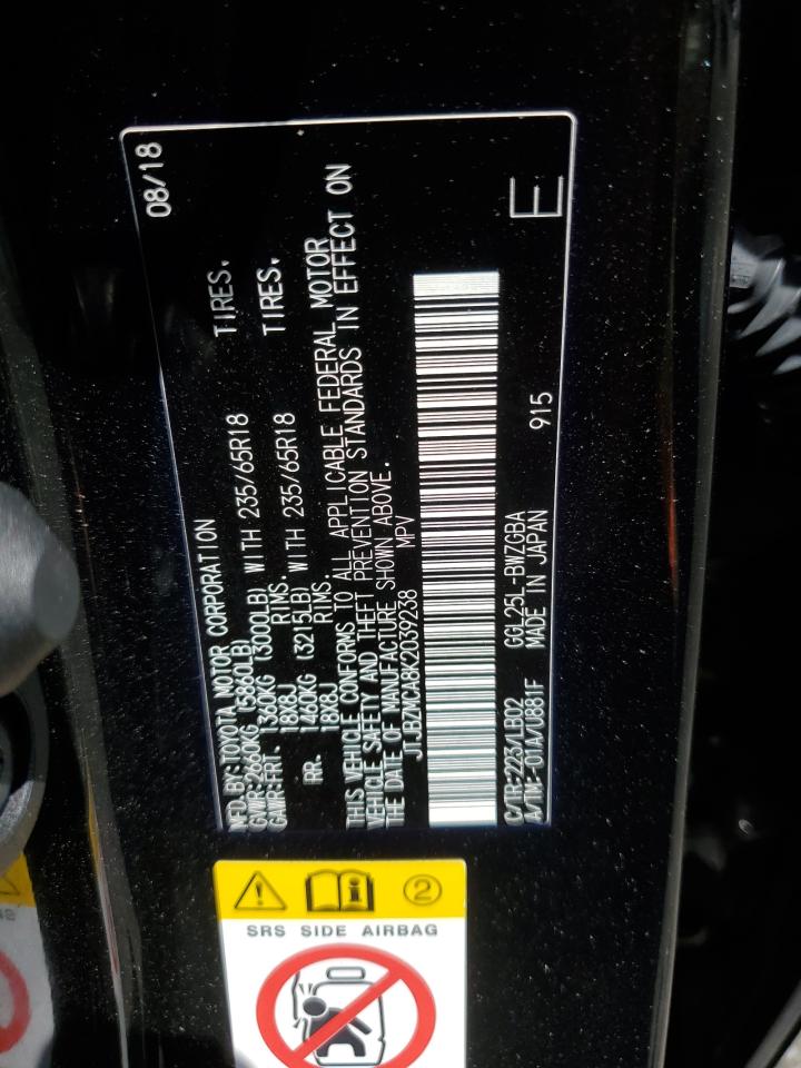 JTJBZMCA8K2039238 2019 Lexus Rx 350 Base