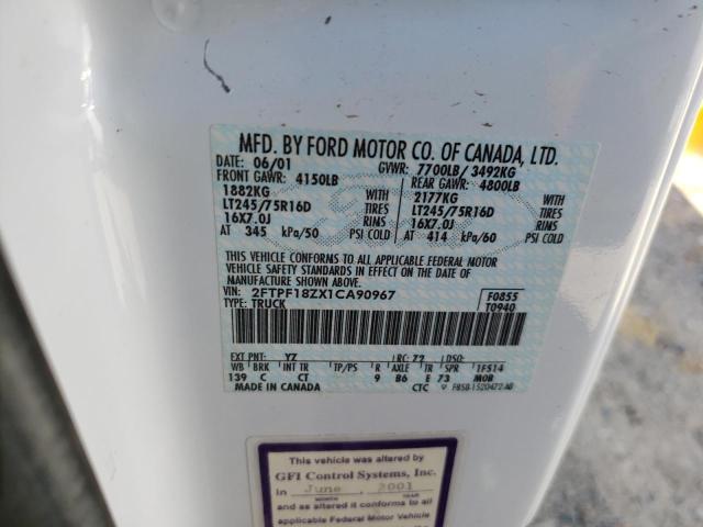 2001 Ford F150 VIN: 2FTPF18ZX1CA90967 Lot: 63262284