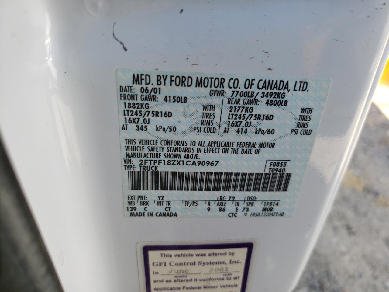 2FTPF18ZX1CA90967 2001 Ford F150