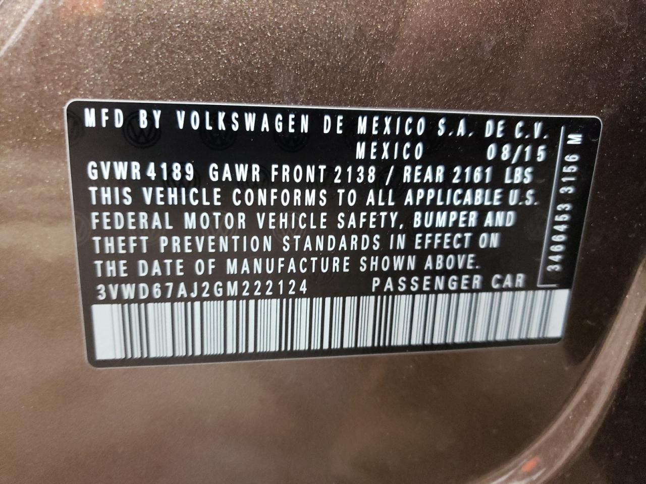 3VWD67AJ2GM222124 2016 Volkswagen Jetta Se