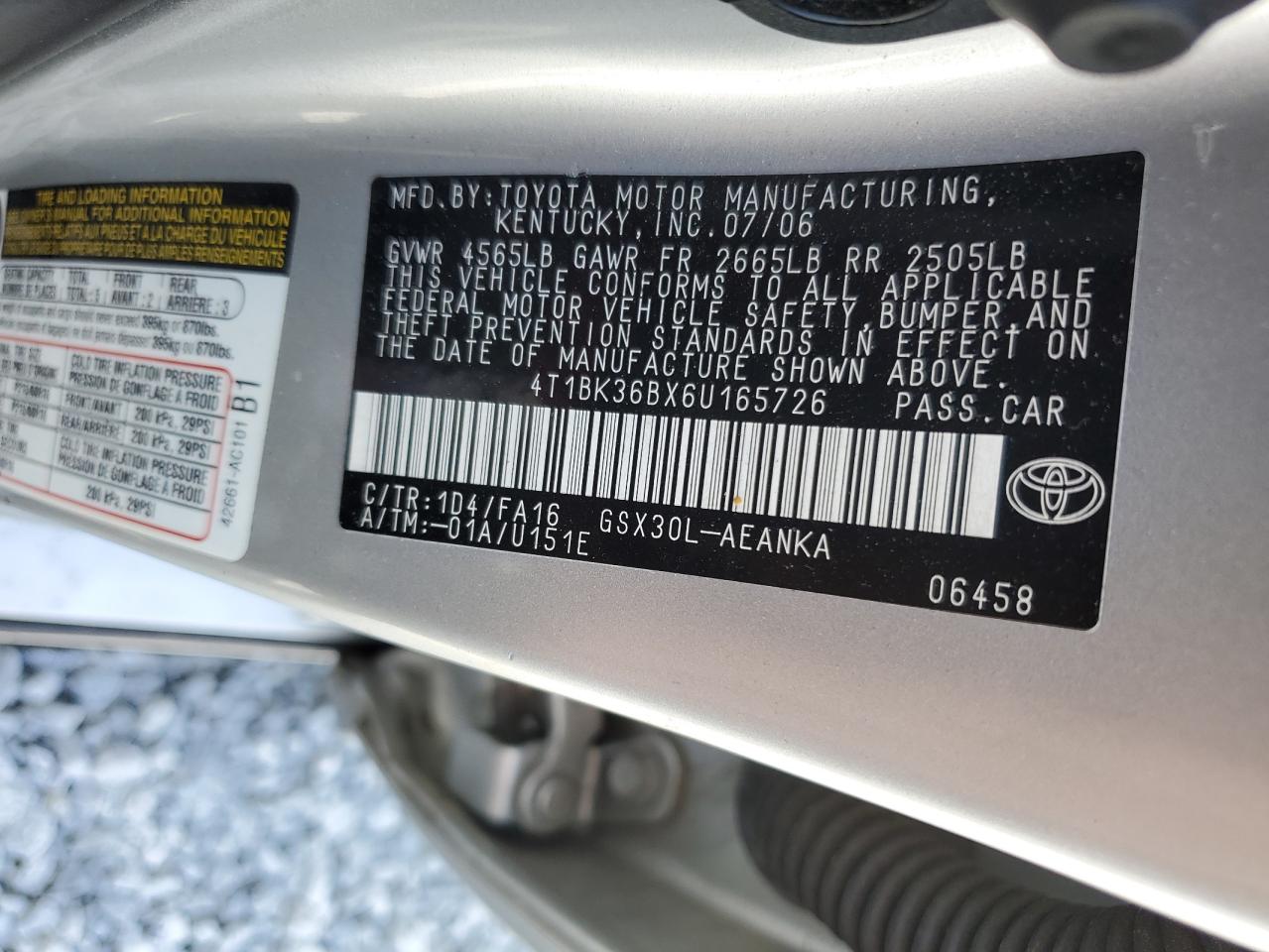 4T1BK36BX6U165726 2006 Toyota Avalon Xl