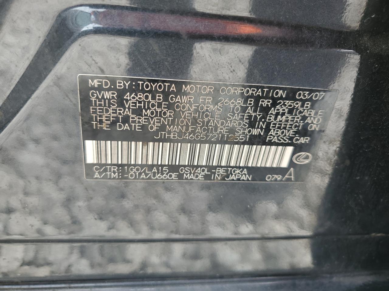 JTHBJ46G572112551 2007 Lexus Es 350