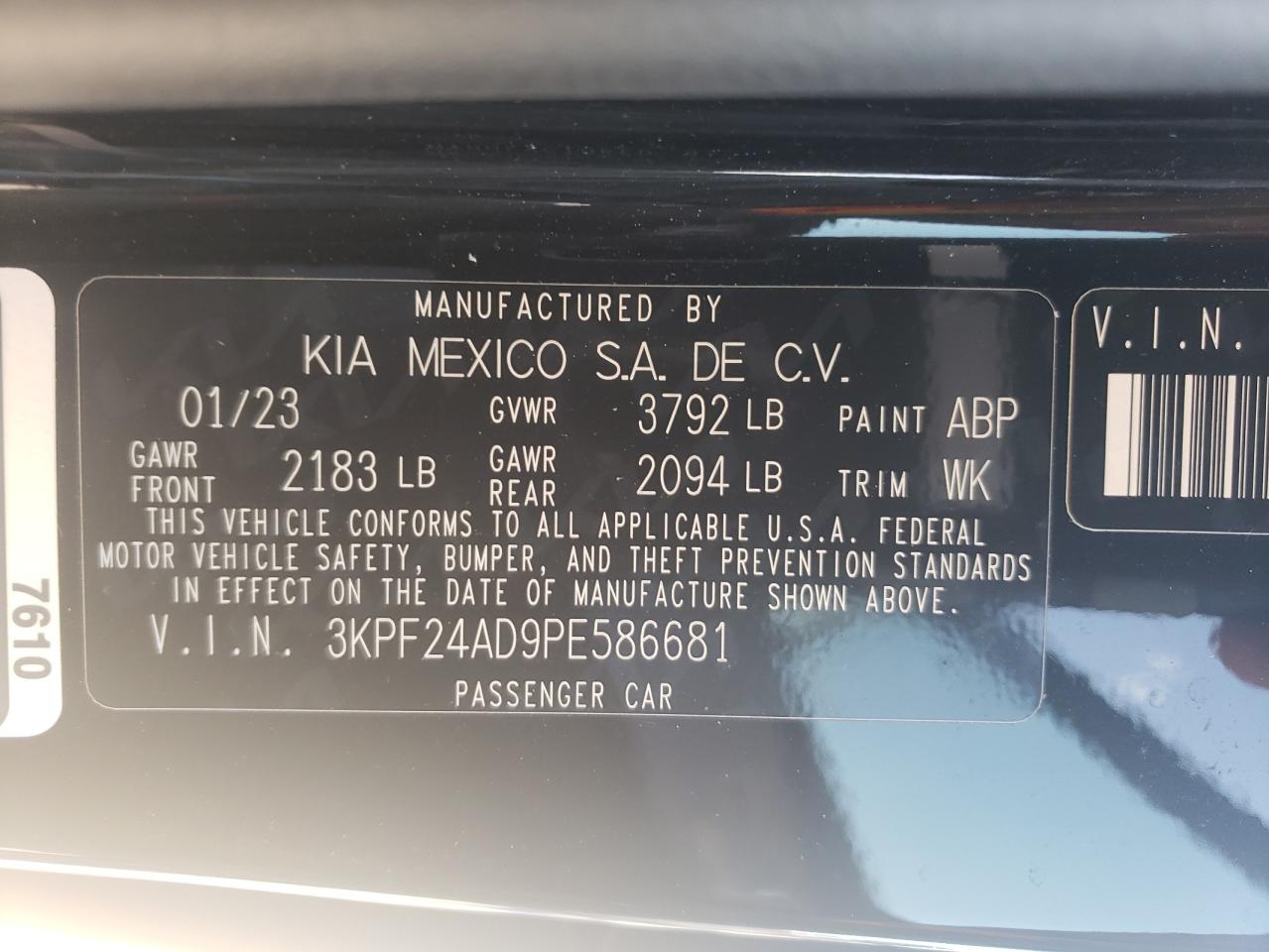 2023 Kia Forte Lx vin: 3KPF24AD9PE586681