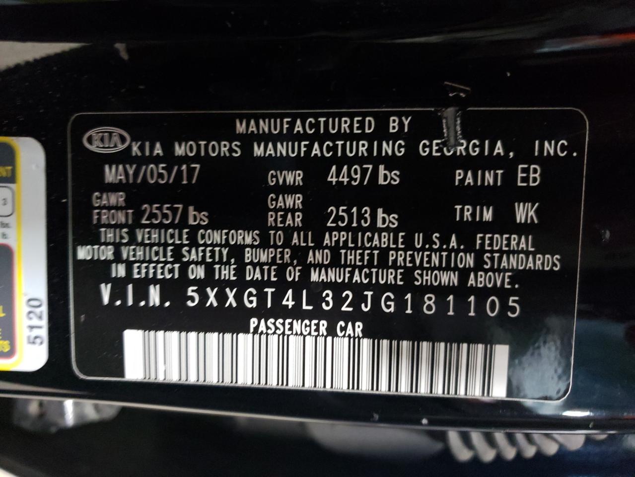 5XXGT4L32JG181105 2018 Kia Optima Lx