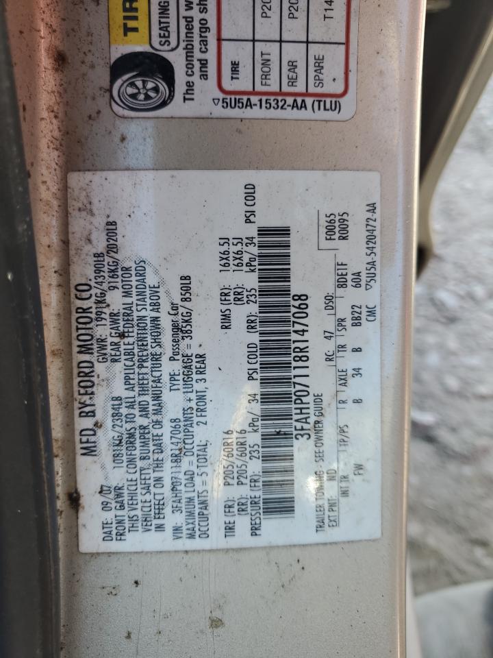 3FAHP07118R147068 2008 Ford Fusion Se
