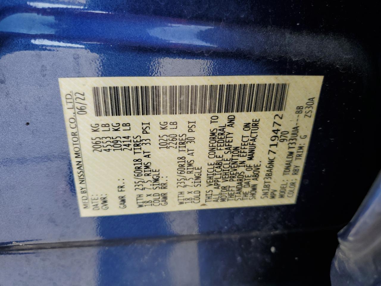 5N1BT3BA6NC719472 2022 Nissan Rogue Sv