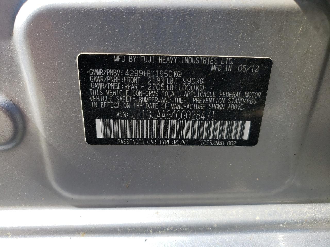 JF1GJAA64CG028471 2012 Subaru Impreza