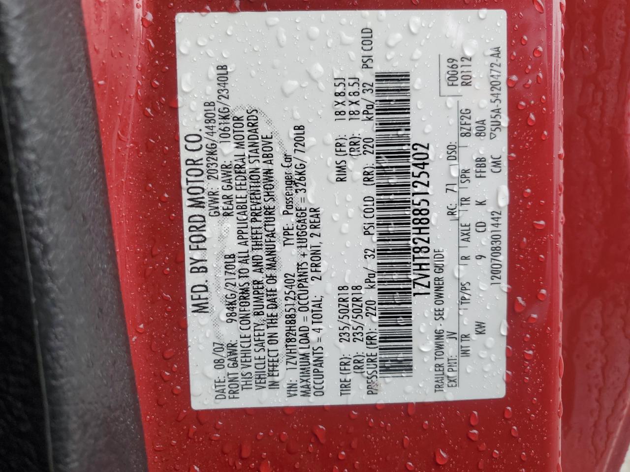 1ZVHT82H885125402 2008 Ford Mustang Gt