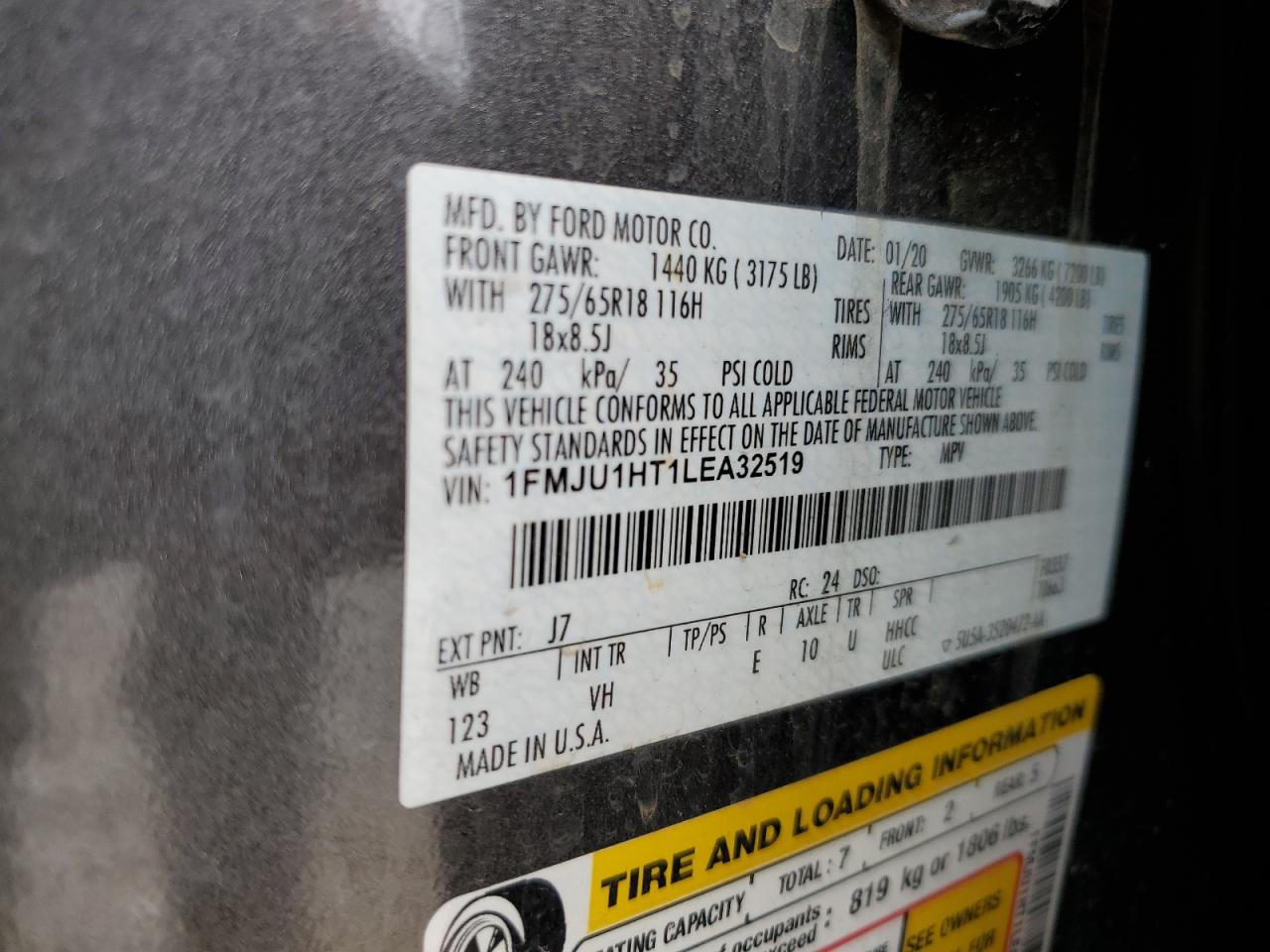 1FMJU1HT1LEA32519 2020 Ford Expedition Xlt