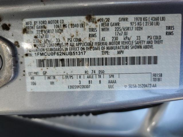 2022 Ford Escape S VIN: 1FMCU0F62NUB51317 Lot: 61093464