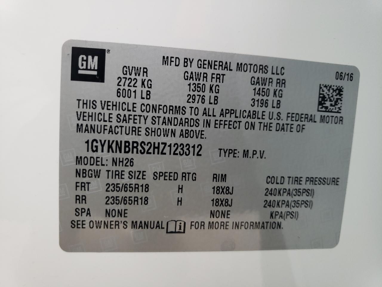 1GYKNBRS2HZ123312 2017 Cadillac Xt5 Luxury