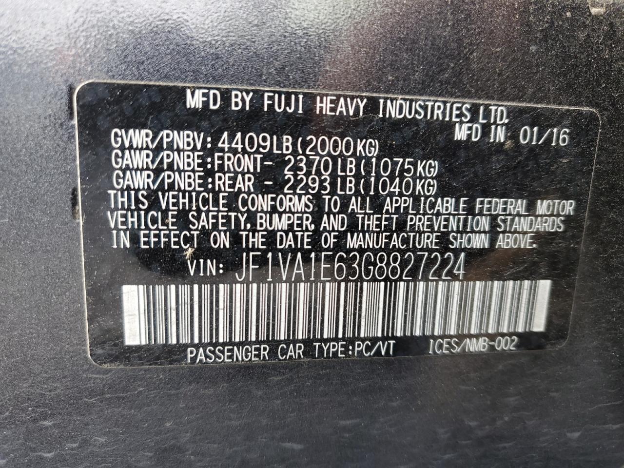 JF1VA1E63G8827224 2016 Subaru Wrx Premium