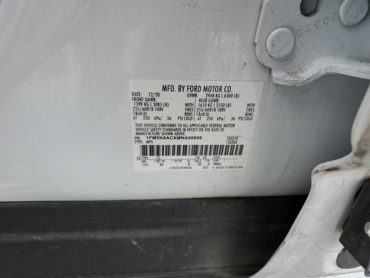 1FM5K8ACXMNA06898 2021 Ford Explorer Police Interceptor