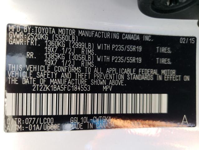 VIN 2T2ZK1BA5FC184553 2015 Lexus RX, 350 no.14