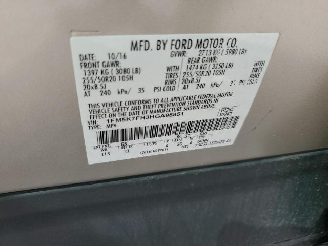 2017 FORD EXPLORER L - 1FM5K7FH3HGA98851