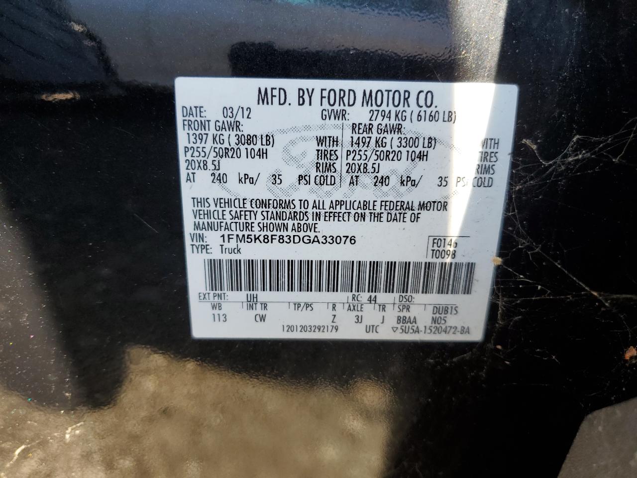 1FM5K8F83DGA33076 2013 Ford Explorer Limited