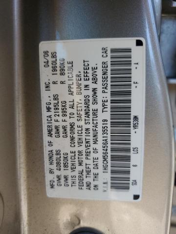 2006 Honda Accord Lx VIN: 1HGCM56456A135519 Lot: 61740164