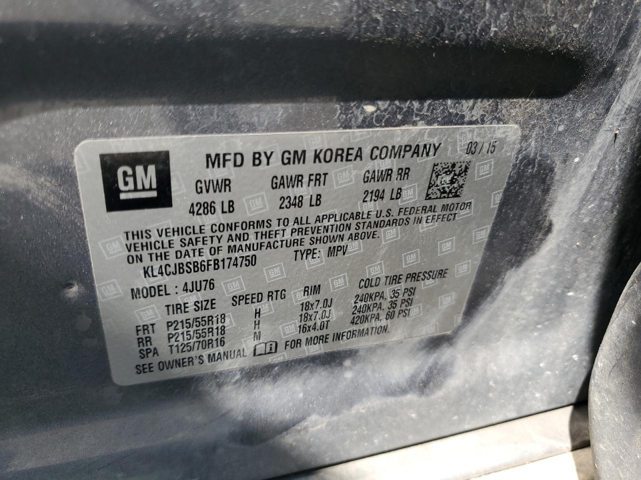 KL4CJBSB6FB174750 2015 Buick Encore Convenience