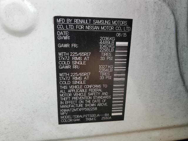 2015 NISSAN ROUGE KNMAT2MTXFP592258