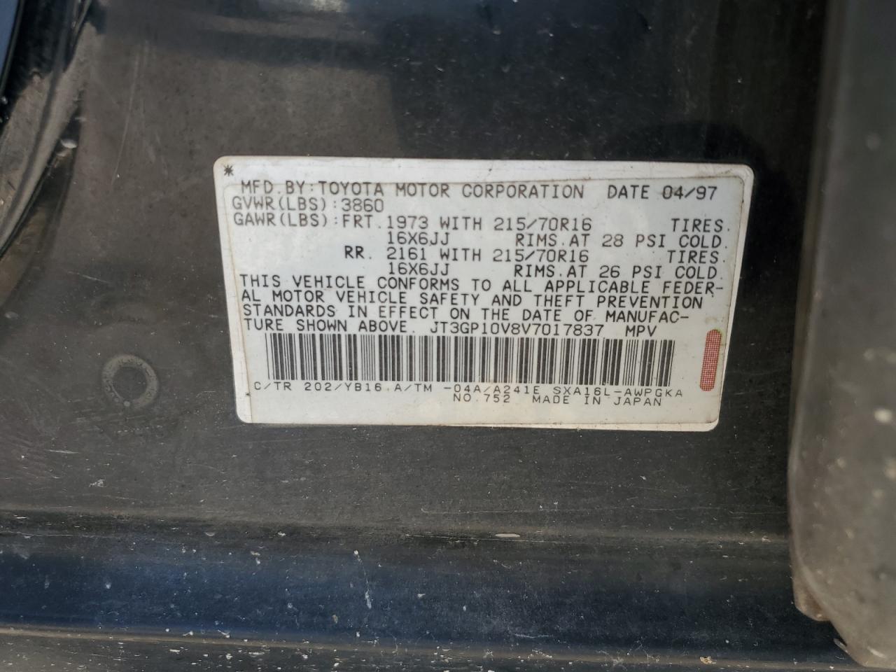 JT3GP10V8V7017837 1997 Toyota Rav4